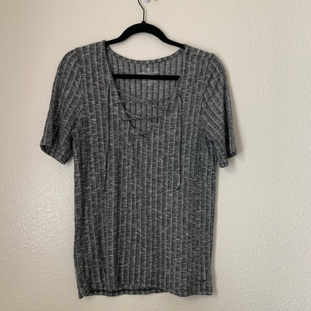 heathered dark gray rubbed blouse